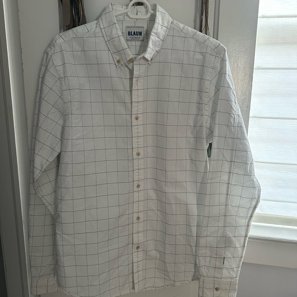 NWT Scotch & Soda Men's White Checkered Button Down Shirt Slim Medium